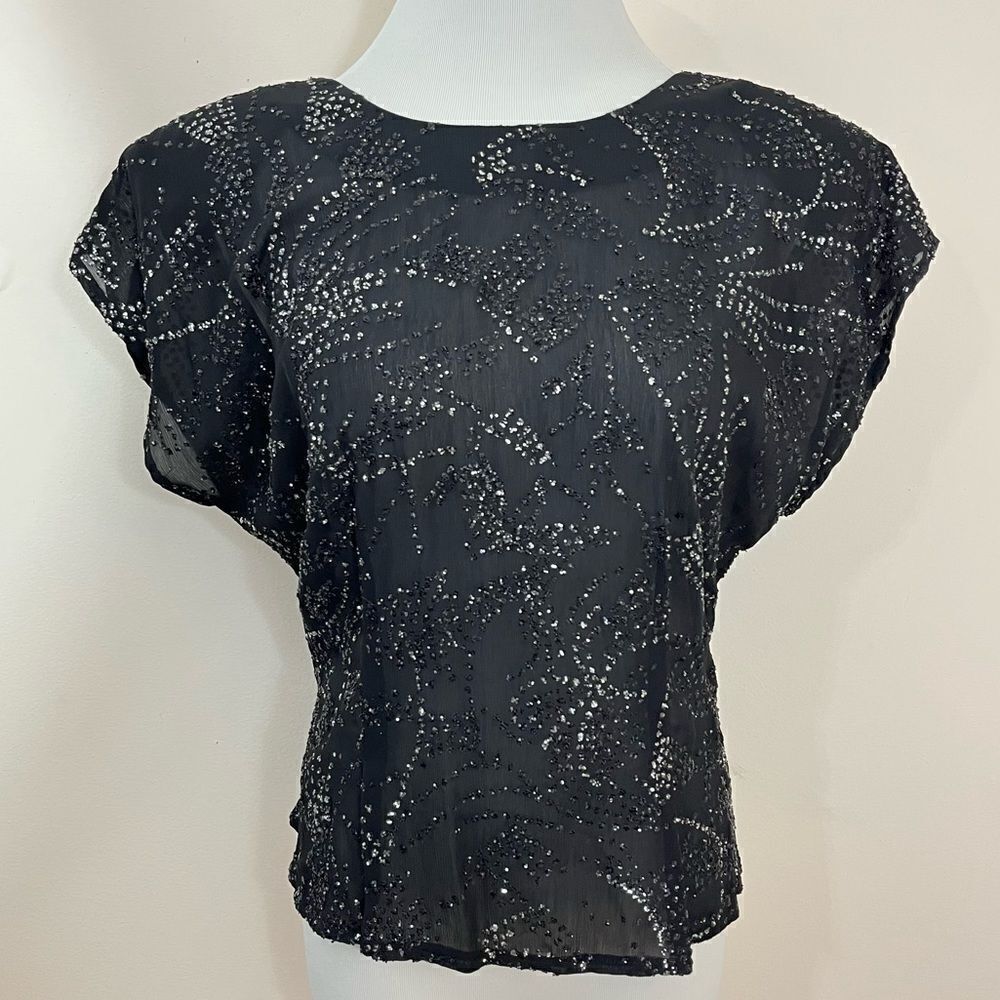 CFTC Studio Vintage 80’s Black Silk Beaded Evening Top M